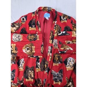 Nick & Nora Robe Womens Small S/M Red Dog Print Cotton Flannel Kimono Sleepwear